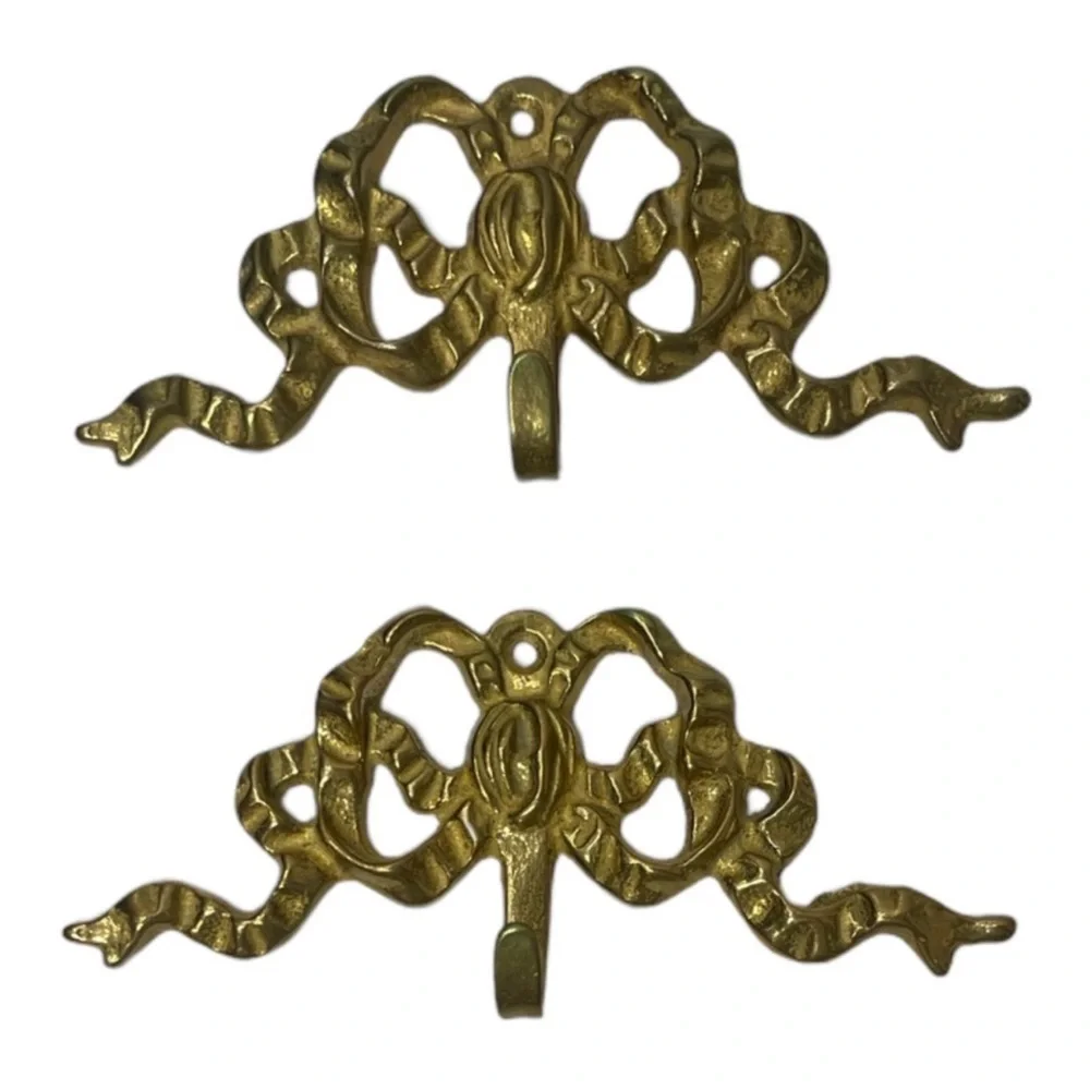 Vintage Brass Hooks Ornate Gold Bow Brass Hardware Grand Millennial Regencycore